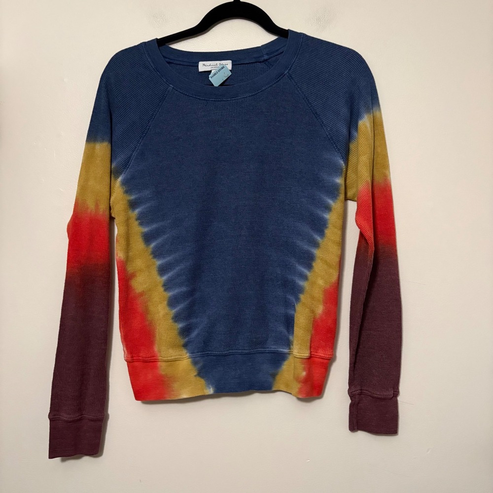 Michael Stars Tie Dye Waffle Knit Crew Neck Sweatshirt Womens XS Blue Red Yellow